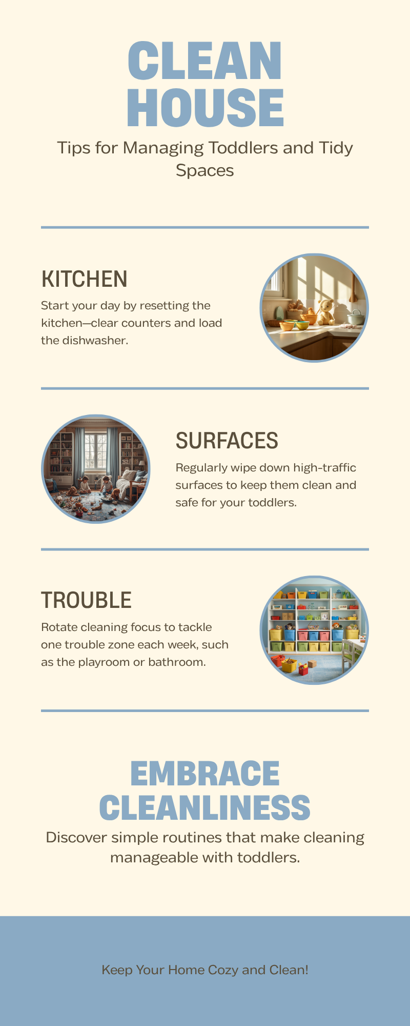 Daily cleaning routine timeline for keeping house clean with toddlers