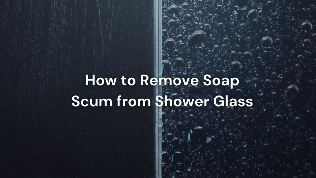 SqueCle graphene protectant permanently removing soap scum from shower glass surfaces