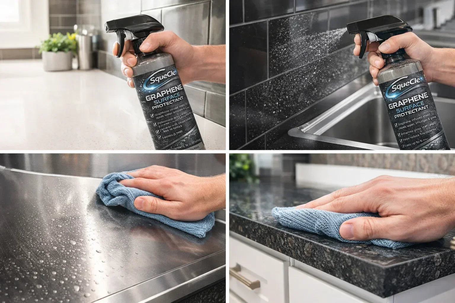 SqueCle Graphene Surface Protectant Spray – Advanced Ceramic Protection for Kitchen & Bathroom Surfaces (16 fl oz) - SqueCle